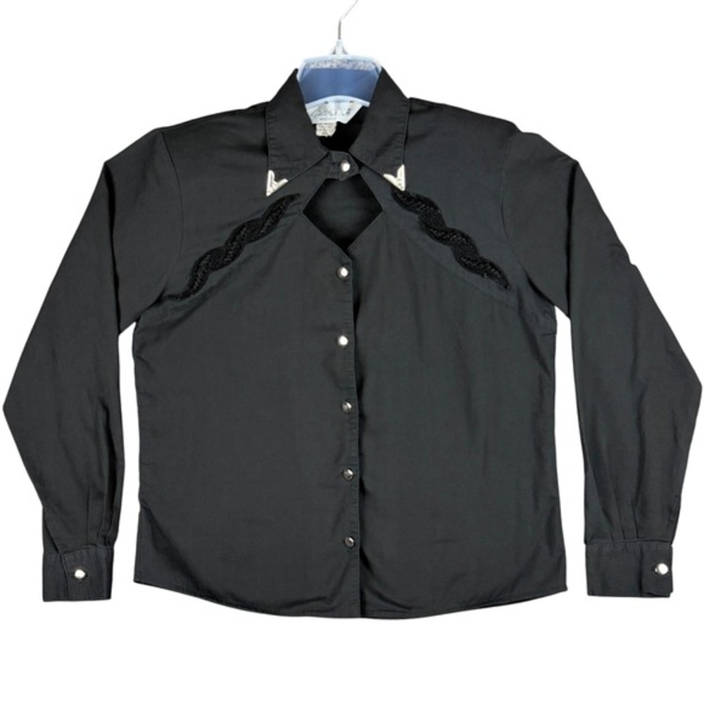 Lilia Smitty Exclusive Women's Small Vtg Western Shirt Black Lace Button Front